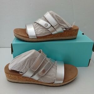 Silver Women's Cork Wedge Slide Sandals - Comfortable Everyday Style
